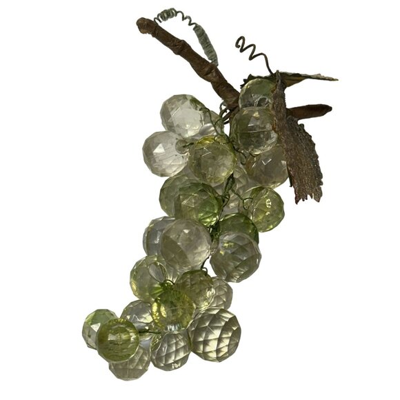 2 Vintage Acrylic Champagne Grape Cluster Faceted Sugared Leaves Wired 1970s MCM - Picture 3 of 6